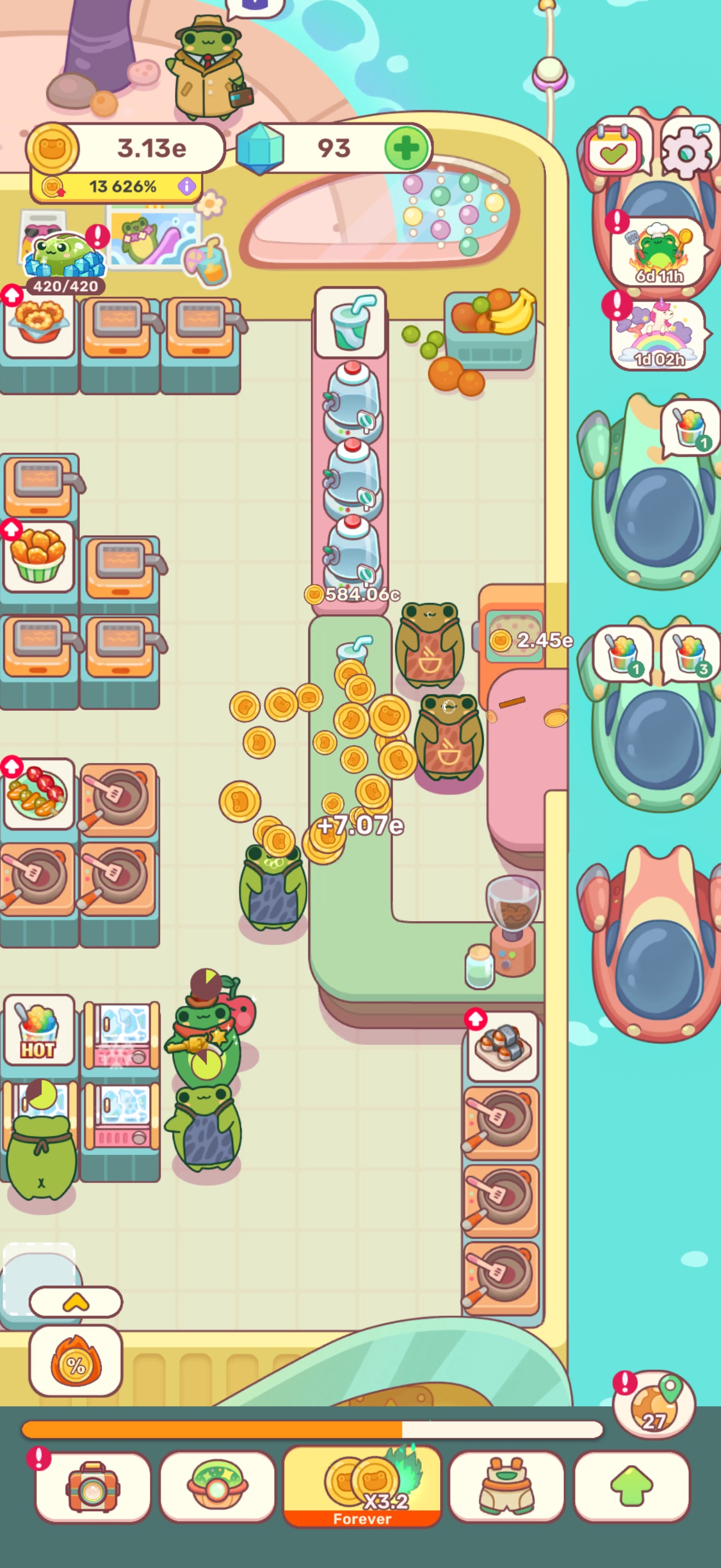 Frog Kitchen coins bursting from a waiter delivery